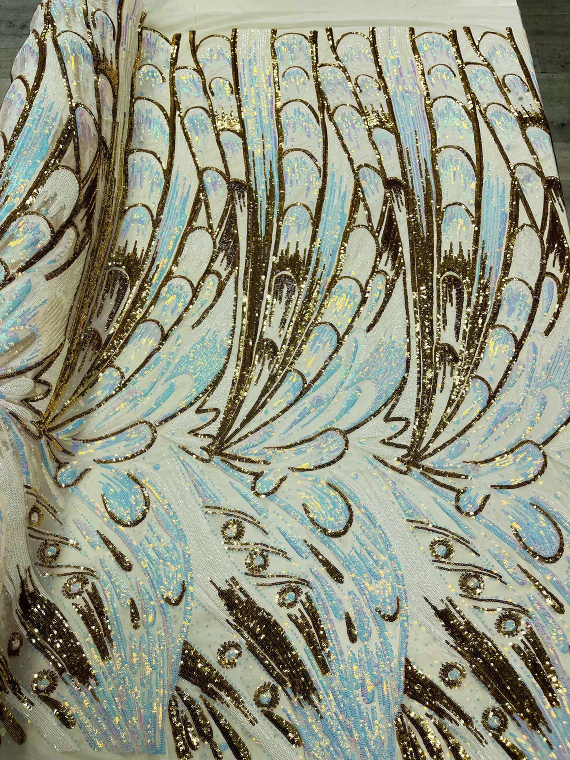 Multi-Color Sequins Design - Gold Iridescent - 4 Way Stretch Sequins Fabric By The Yard