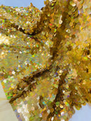 Round Large Sequins - Gold Iridescent - Paillette Large Round Sequins Design Fabric By Yard