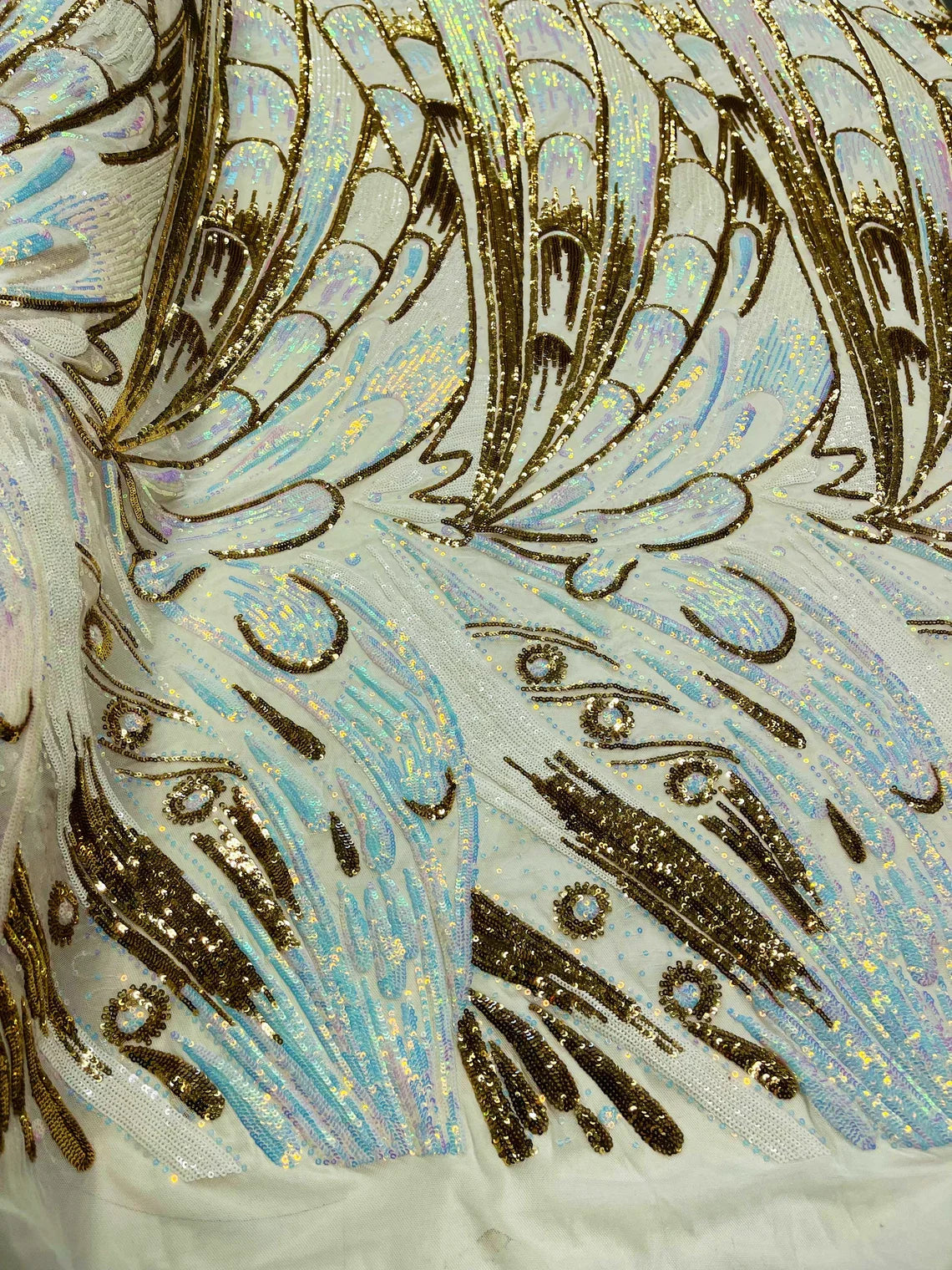Multi-Color Sequins Design - Gold Iridescent - 4 Way Stretch Sequins Fabric By The Yard
