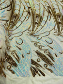Multi-Color Sequins Design - Gold Iridescent - 4 Way Stretch Sequins Fabric By The Yard