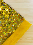 Round Large Sequins - Gold Iridescent - Paillette Large Round Sequins Design Fabric By Yard