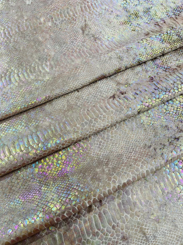 Anaconda Stretch Velvet - Gold Iridescent - 58/60" Stretch Velvet Fabric with Anaconda Snake Print By Yard