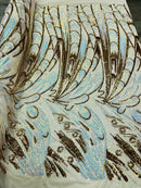 Multi-Color Sequins Design - Gold Iridescent - 4 Way Stretch Sequins Fabric By The Yard