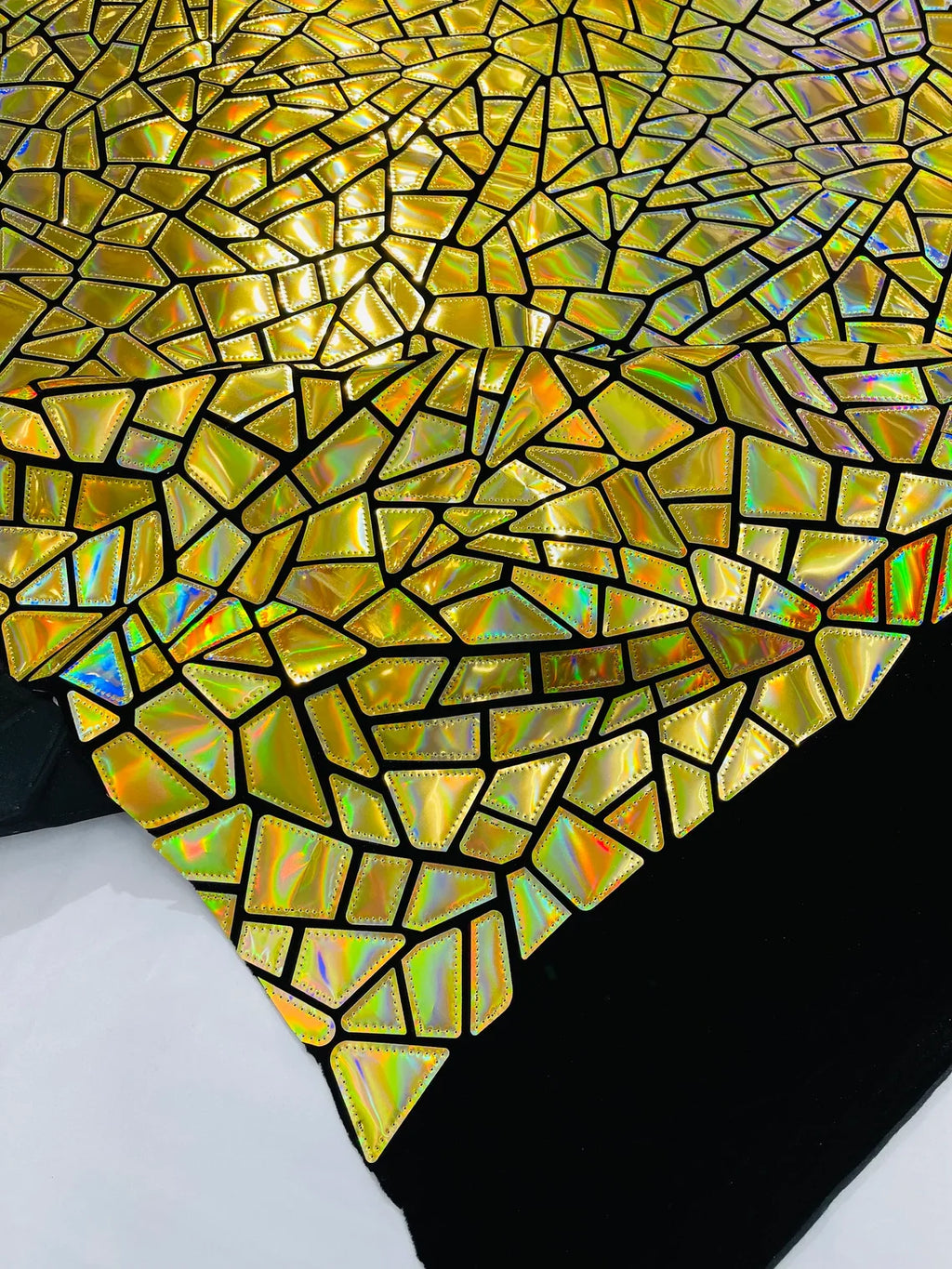 Mirror Sequins Velvet Fabric - Iridescent Gold - Large Shiny Mirror Cut Sequins By Yard
