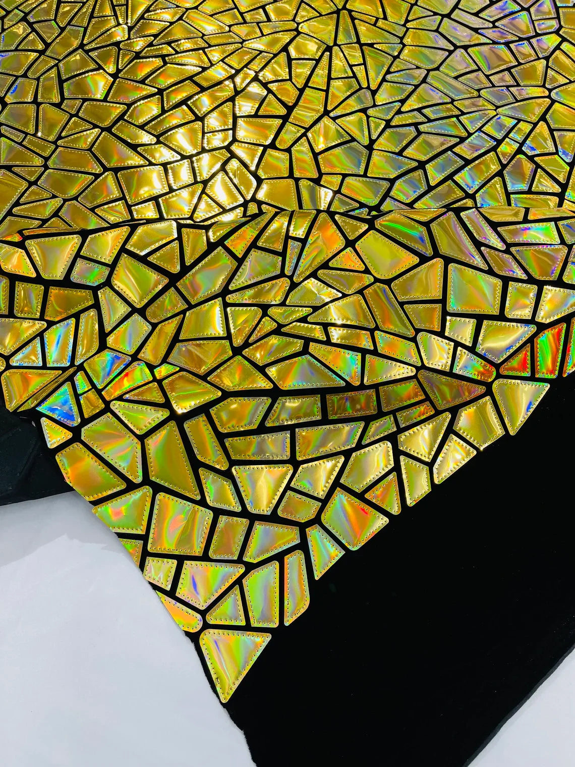 Mirror Sequins Velvet Fabric - Iridescent Gold - Large Shiny Mirror Cut Sequins By Yard