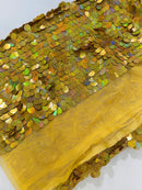 Round Large Sequins - Gold Iridescent - Paillette Large Round Sequins Design Fabric By Yard