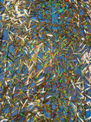 Sword Large Shiny Sequins - Gold Iridescent - Hanging Iridescent Sequins On Lace Fabric By Yard