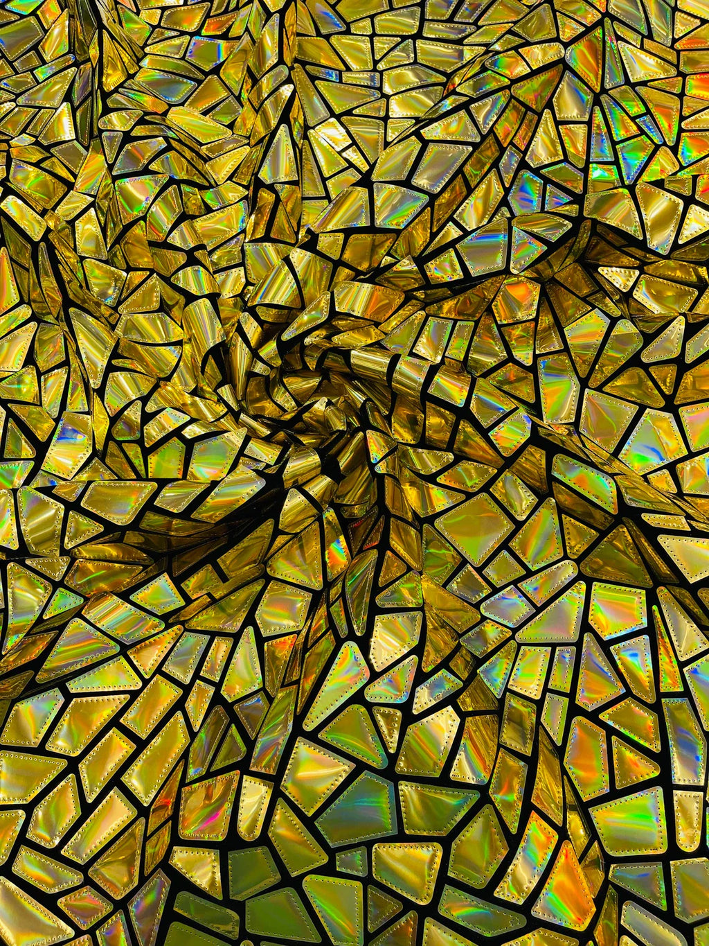 Mirror Sequins Velvet Fabric - Iridescent Gold - Large Shiny Mirror Cut Sequins By Yard