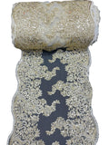 14" Metallic Floral Design Lace Table Runner - Gold / Ivory - Event Table Decor Runner Sold By Yard