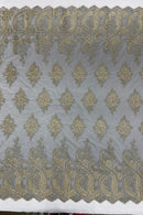 Metallic Corded Lace - Gold on Black - Paisley Floral Fabric with Metallic Thread on a Mesh Lace By Yard