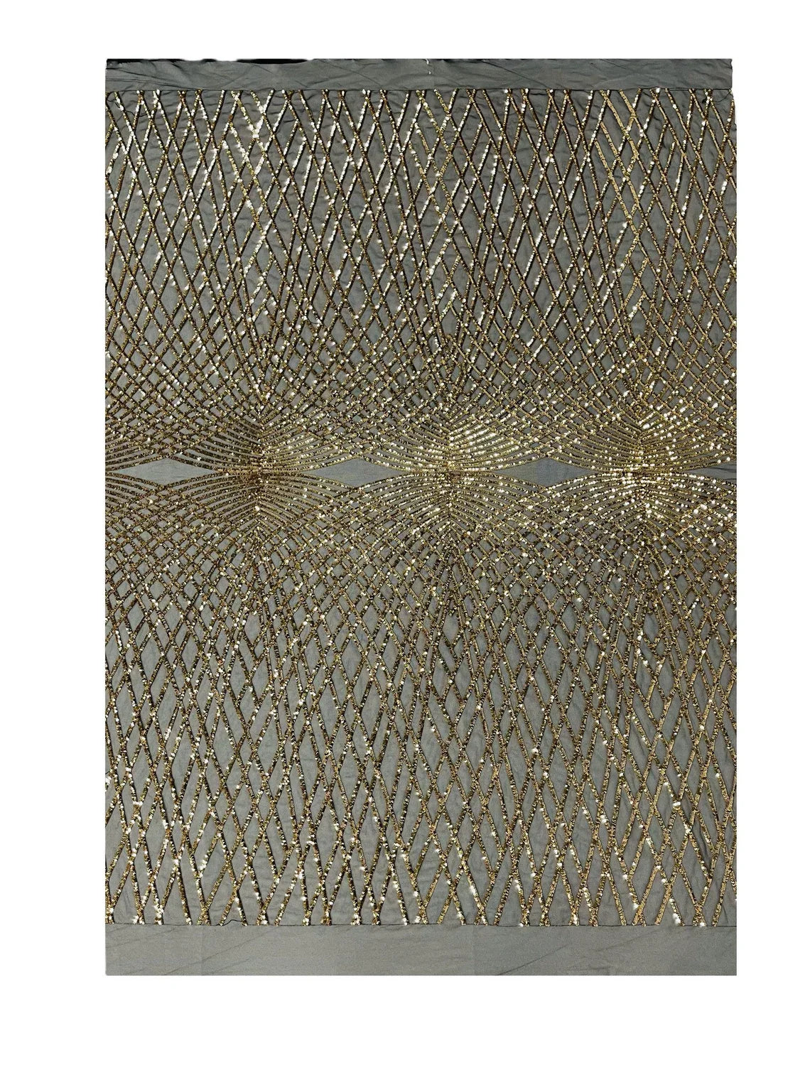 2 Way Stretch Diamond Fabric - Gold on Black- Geometric Diamond Design on Mesh By The Yard