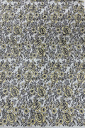 3D Rose Chunky Glitter Fabric - Gold on Black - Rose Floral Design Glitter on Tulle Fabric Sold by Yard
