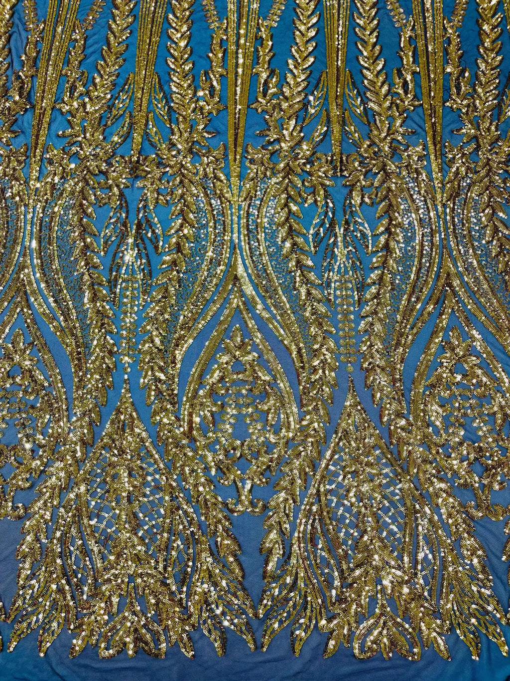 Mermaid Design Sequins Fabric - Gold on Black - Sequins Fabric 4 Way Stretch on Mesh By Yard