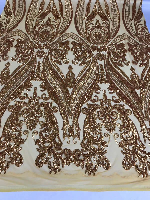 Damask Sequins Fabric - 4 Way Stretch Big Damask Sequins Fabric - Pick Color - 25 Yard Roll
