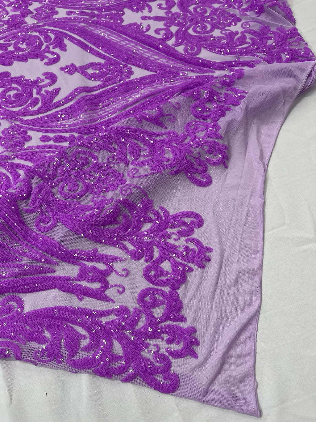 Big Damask Sequins Fabric - Grape - 4 Way Stretch Damask Sequins Design Fabric By Yard