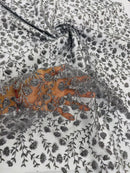 Shimmer Glitter Flower Fabric - Gray - Small Glitter Flower Design on Lace Sold By Yard