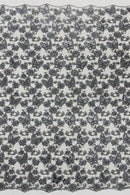 Butterfly Sequins Fabric - Gray - Metallic Floral Butterfly Design on Lace Fabric By Yard