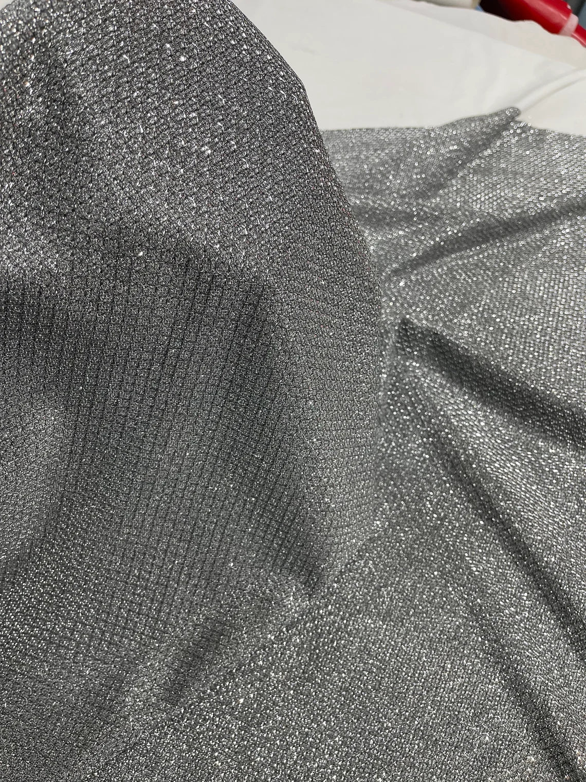 Diamond Shimmer Glitter Fabric - Gray - Sparkle Stretch Luxury Shiny Fabric By Yard