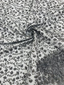 Shimmer Glitter Flower Fabric - Gray - Small Glitter Flower Design on Lace Sold By Yard