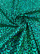 Cheetah Mystique Foil Fabric - Green - 58/60" 4 Way Stretch Iridescent Foil Cheetah Print Spandex Fabric By Yard