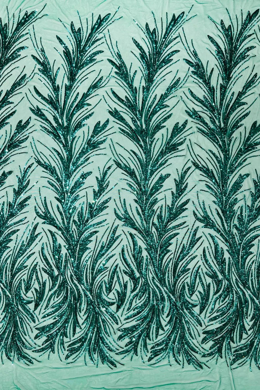 Leaf Design Stretch Sequins - Green - 4 Way Stretch Lace Mesh Sequins Fabric by Yard