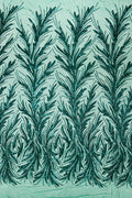 Leaf Design Stretch Sequins - Green - 4 Way Stretch Lace Mesh Sequins Fabric by Yard