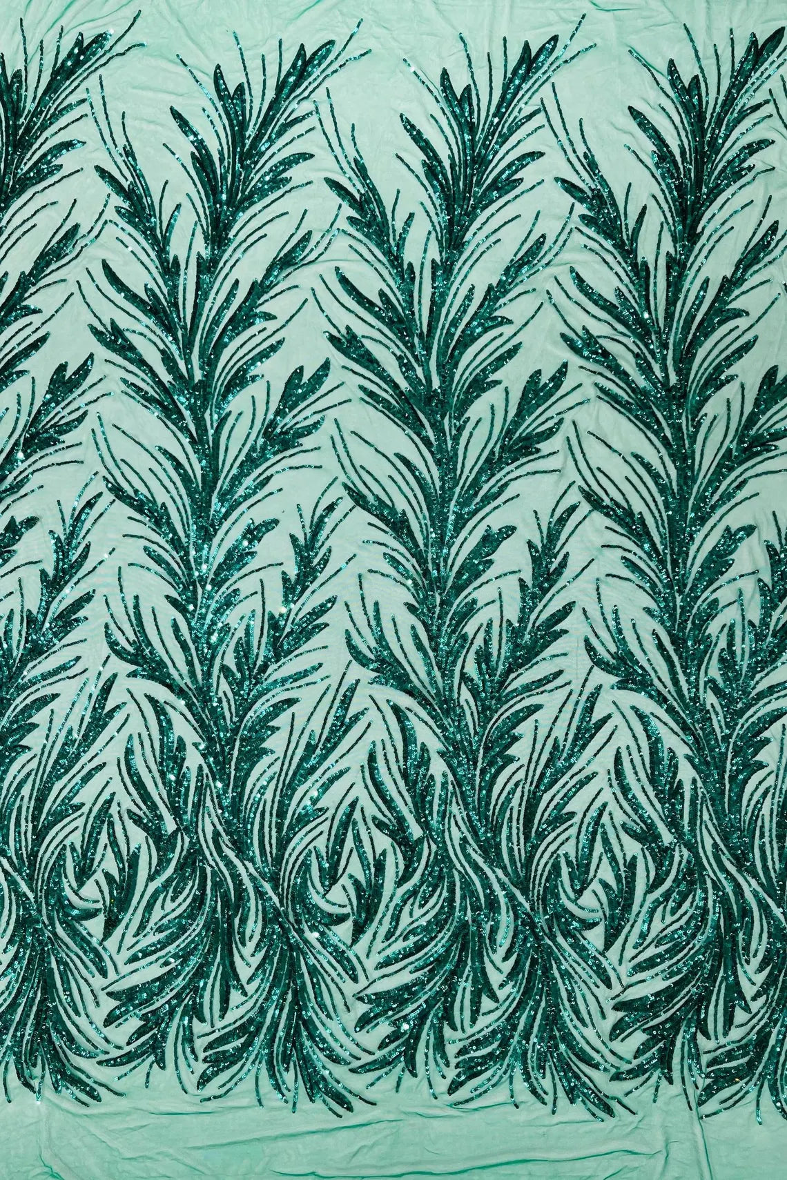 Leaf Design Stretch Sequins - Green - 4 Way Stretch Lace Mesh Sequins Fabric by Yard