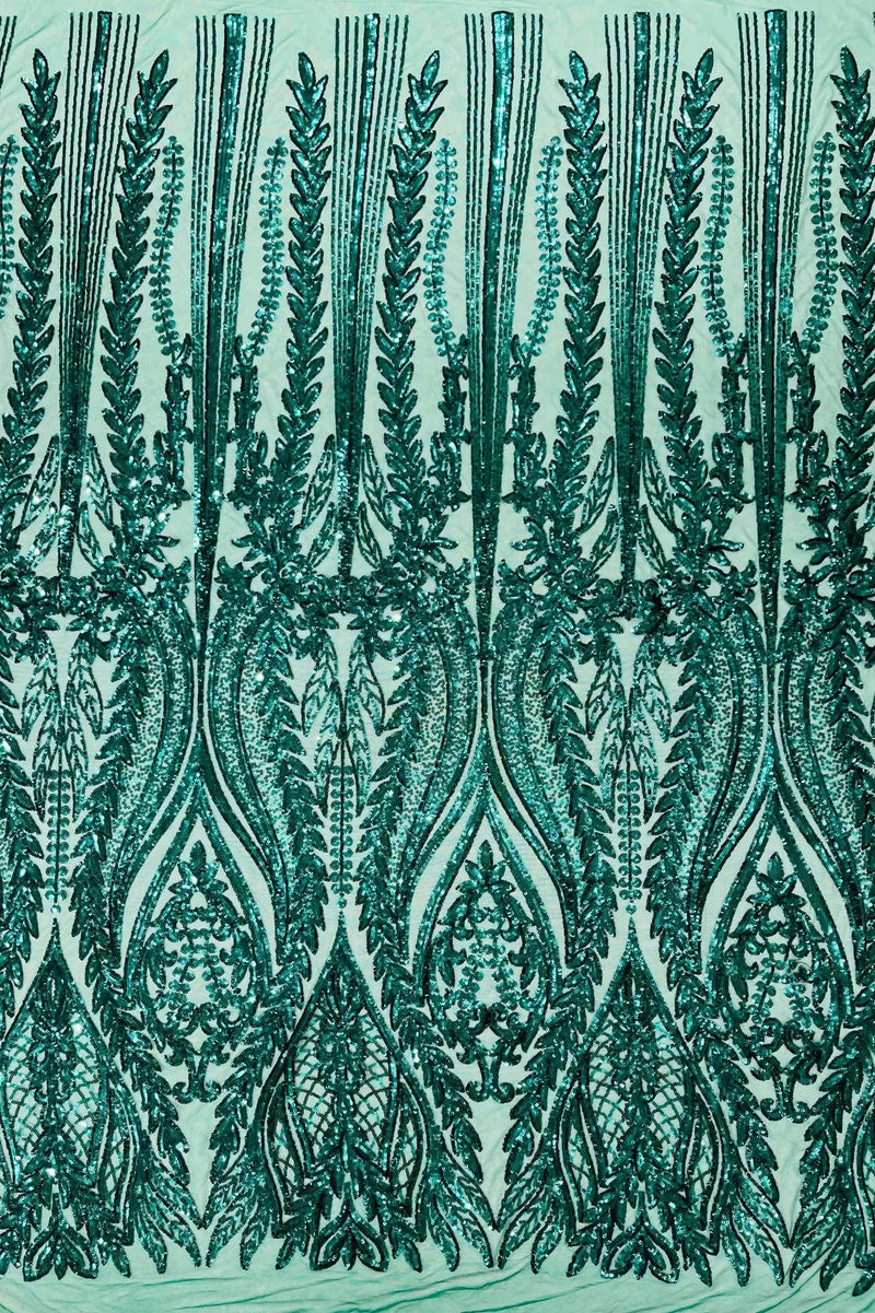 Mermaid Design Sequins Fabric - Green - Sequins Fabric 4 Way Stretch on Mesh By Yard