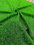 Sequins on Metallic Foil - Green - 5mm Sequins Confetti 2Way Stretch Spandex Fabric by yard