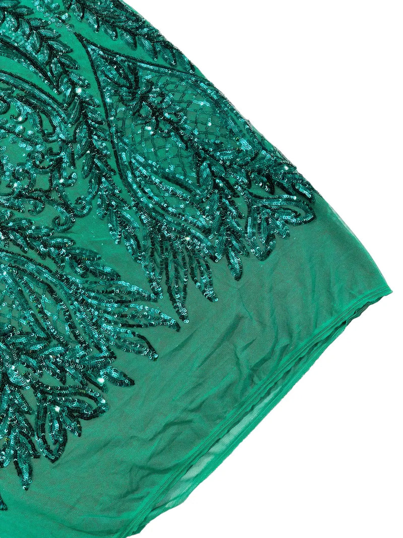 Mermaid Design Sequins Fabric - Green - Sequins Fabric 4 Way Stretch on Mesh By Yard