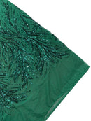 Leaf Design Stretch Sequins - Green - 4 Way Stretch Lace Mesh Sequins Fabric by Yard