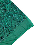 Curvy Line Design Fabric - Green - 4 Way Stretch Sequins Design Mesh Lace Fabric by Yard
