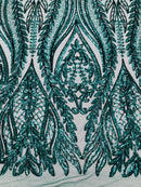 Mermaid Design Sequins Fabric - Green - Sequins Fabric 4 Way Stretch on Mesh By Yard