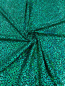 Cheetah Mystique Foil Fabric - Green - 58/60" 4 Way Stretch Iridescent Foil Cheetah Print Spandex Fabric By Yard