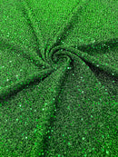 Sequins on Metallic Foil - Green - 5mm Sequins Confetti 2Way Stretch Spandex Fabric by yard