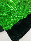 Mirror Sequins Velvet Fabric - Green - Large Shiny Mirror Cut Sequins By Yard