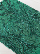 Leaf Design Stretch Sequins - Green - 4 Way Stretch Lace Mesh Sequins Fabric by Yard