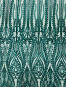Mermaid Design Sequins Fabric - Green - Sequins Fabric 4 Way Stretch on Mesh By Yard