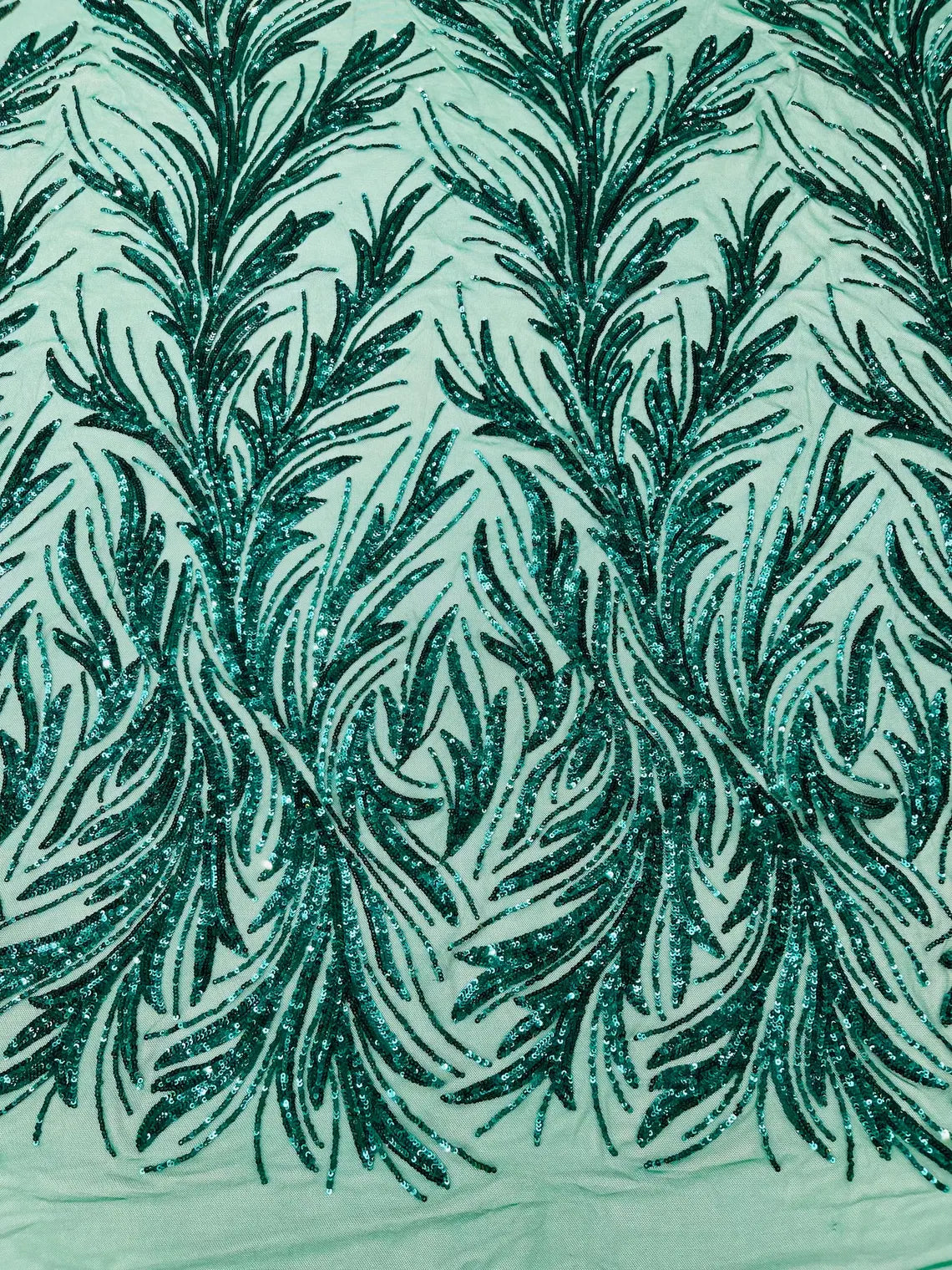 Leaf Design Stretch Sequins - Green - 4 Way Stretch Lace Mesh Sequins Fabric by Yard
