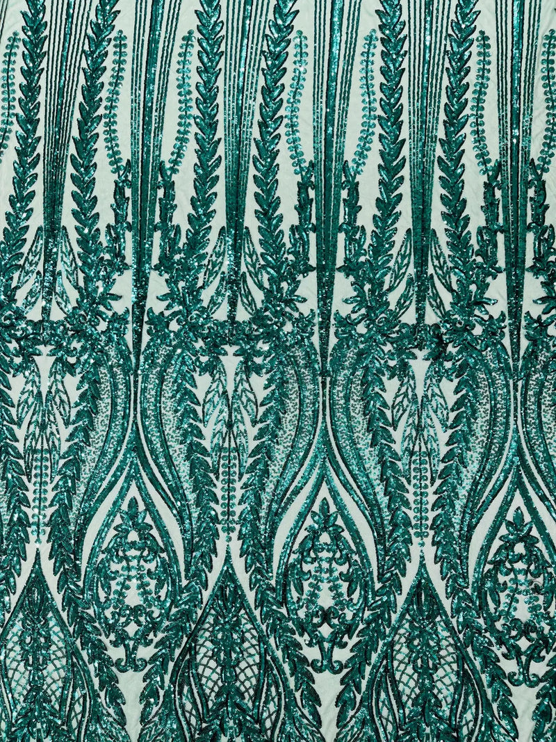 Mermaid Design Sequins Fabric - Green - Sequins Fabric 4 Way Stretch on Mesh By Yard