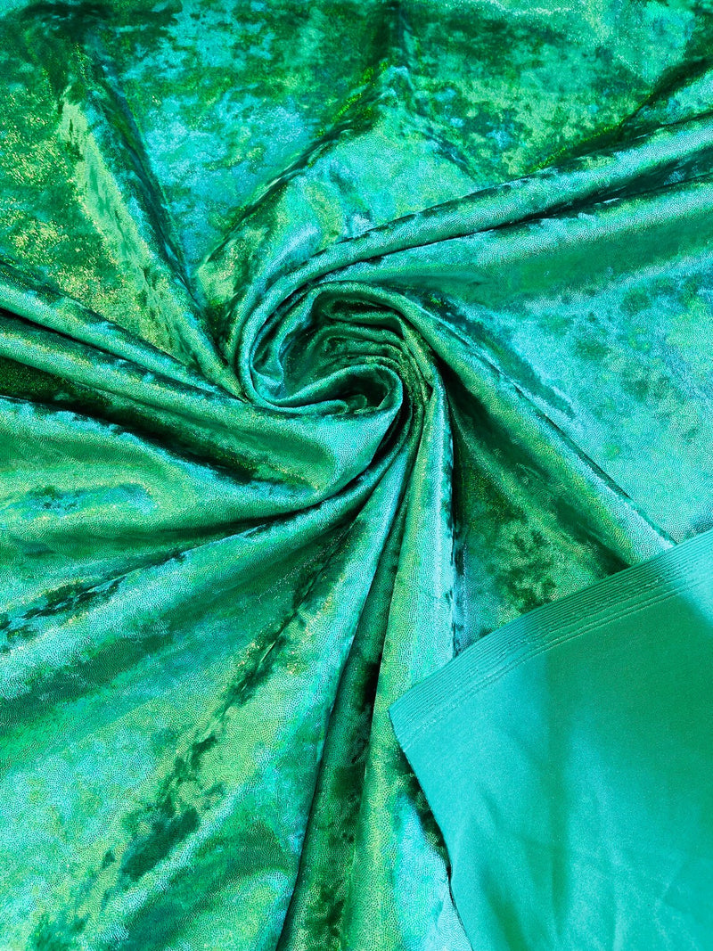 Iridescent Foggy Foil Fabric - Green Iridescent - Oil Slick 58/60" Stretch Foil Velvet Fabric By Yard