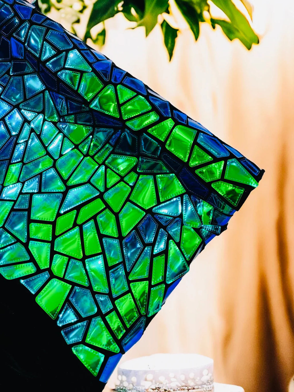 Mirror Sequins Velvet Fabric - Iridescent Green - Large Shiny Mirror Cut Sequins By Yard