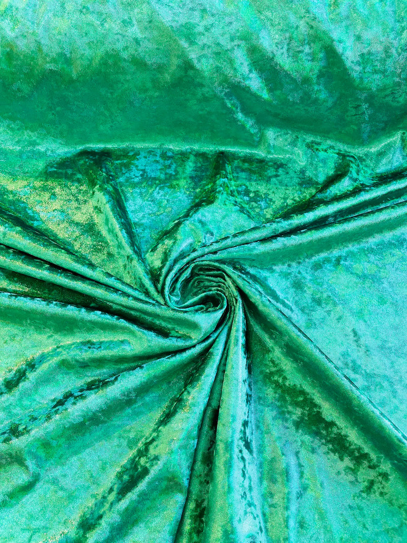 Iridescent Foggy Foil Fabric - Green Iridescent - Oil Slick 58/60" Stretch Foil Velvet Fabric By Yard