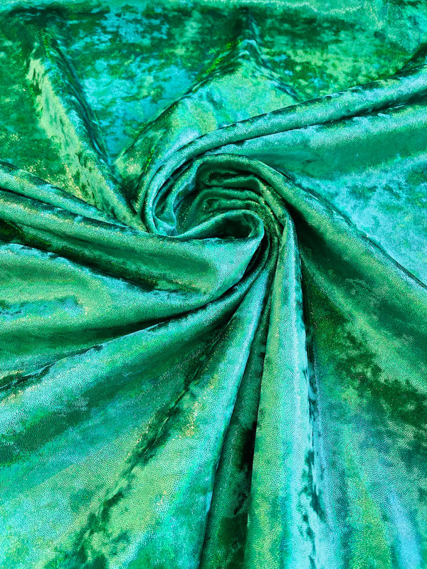 Iridescent Foggy Foil Fabric - Green Iridescent - Oil Slick 58/60" Stretch Foil Velvet Fabric By Yard