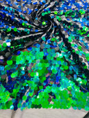Round Large Sequins - Green Iridescent - Paillette Large Round Sequins Design Fabric By Yard