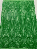 Long Wavy Pattern Sequins - Green Iridescent - 4 Way Stretch Sequins Fabric Line Design By Yard