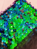 Round Large Sequins - Green Iridescent - Paillette Large Round Sequins Design Fabric By Yard
