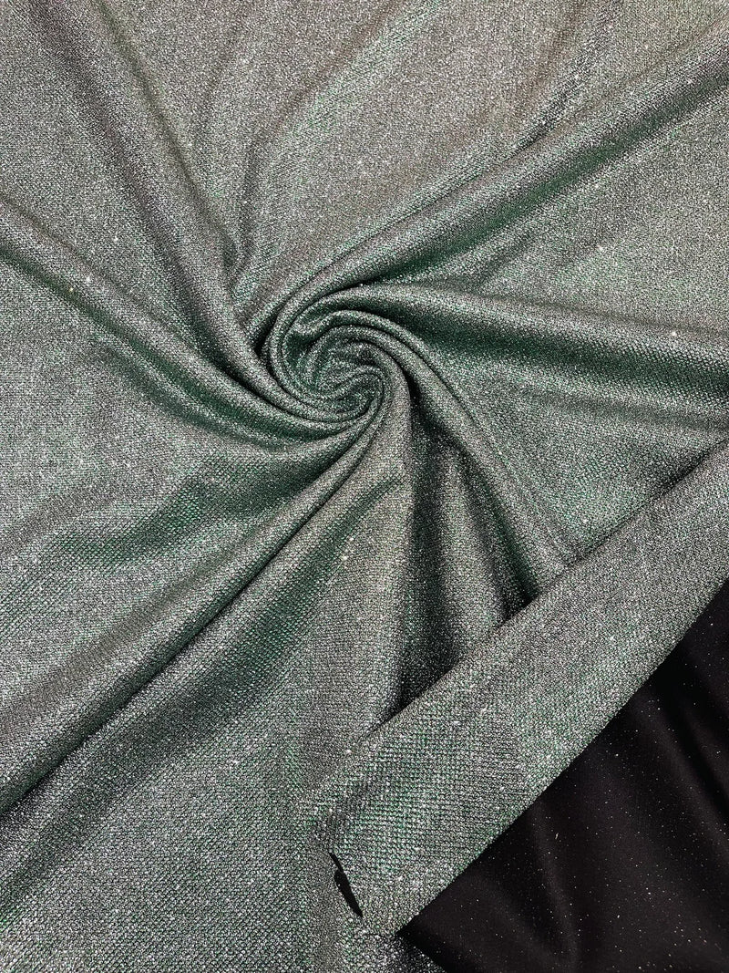 Shimmer Glitter Fabric - Green on Black - Luxury Sparkle Stretch Solid Fabric Sold By Yard