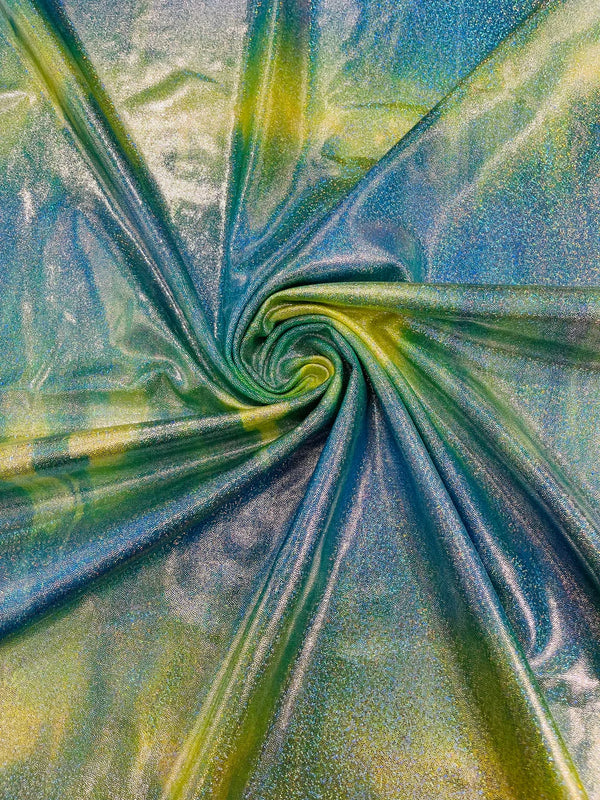 Mystique Foil Fabric - Green Tie Dye - 58/60" 4 Way Stretch Iridescent Foggy Foil Fabric Nylon/Spandex By Yard
