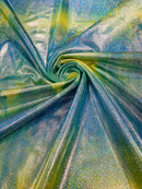 Mystique Foil Fabric - Green Tie Dye - 58/60" 4 Way Stretch Iridescent Foggy Foil Fabric Nylon/Spandex By Yard